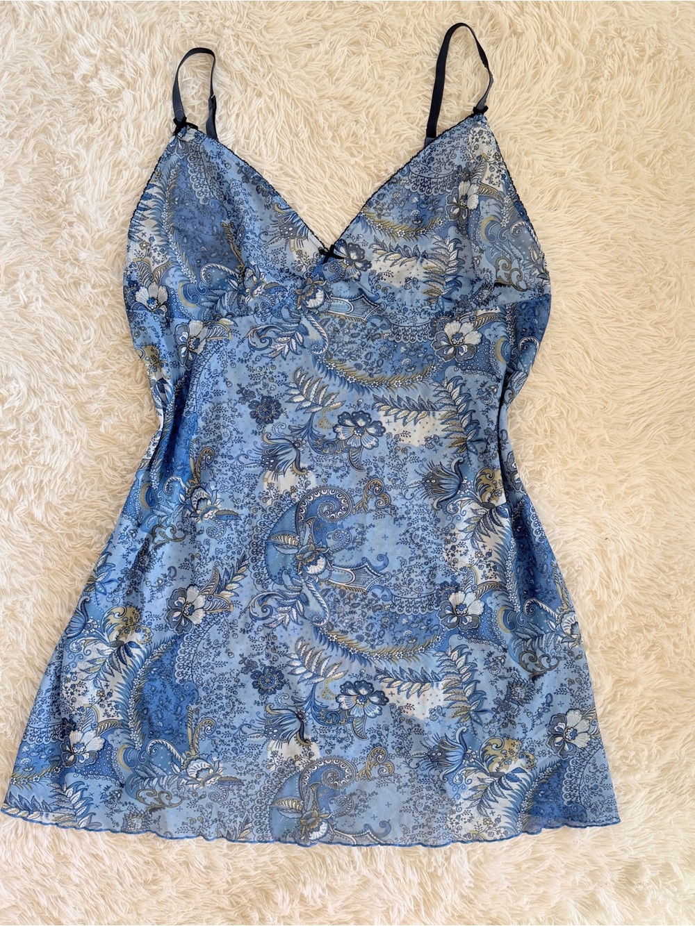Blue Floral Satin Slip Dress - Women Intimates & Sleepwear